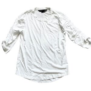 VERONICA BEARD JEANS PIMA COTTON WHITE TOP W/ SLEEVE RUCHING SIZE SMALL CASUAL